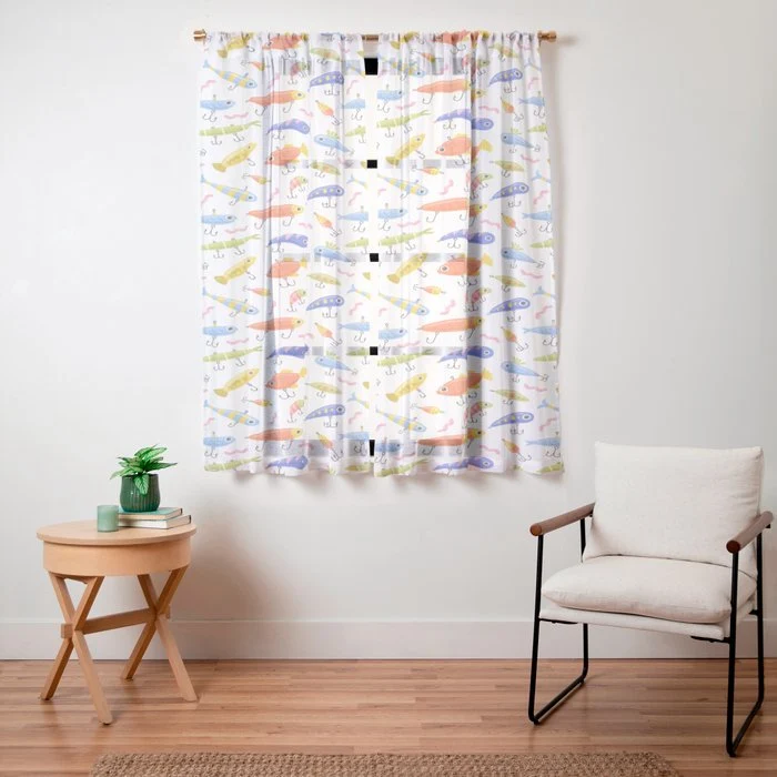 Funny colorful fish lure cartoon art pattern Window Curtain