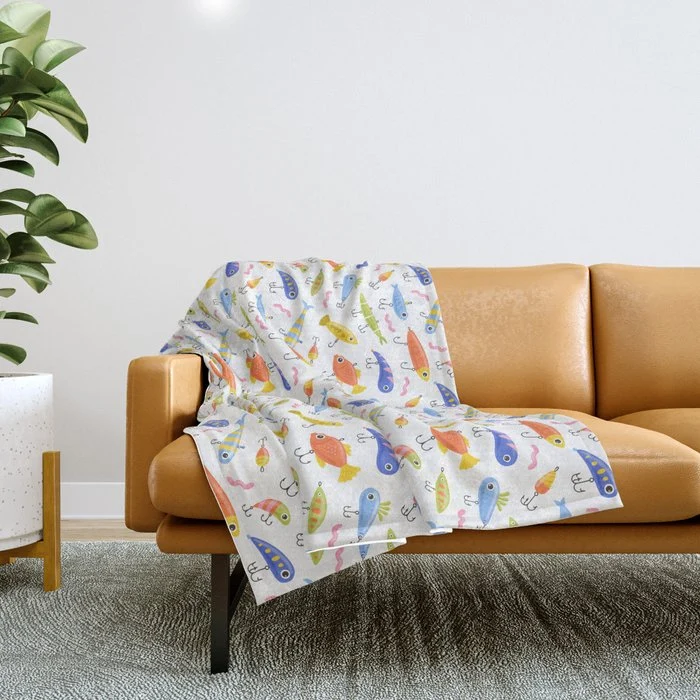 Funny colorful fish lure cartoon art pattern Throw Blanket