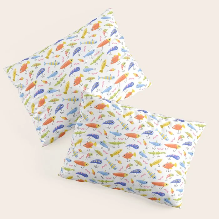 Funny colorful fish lure cartoon art pattern Pillow Sham