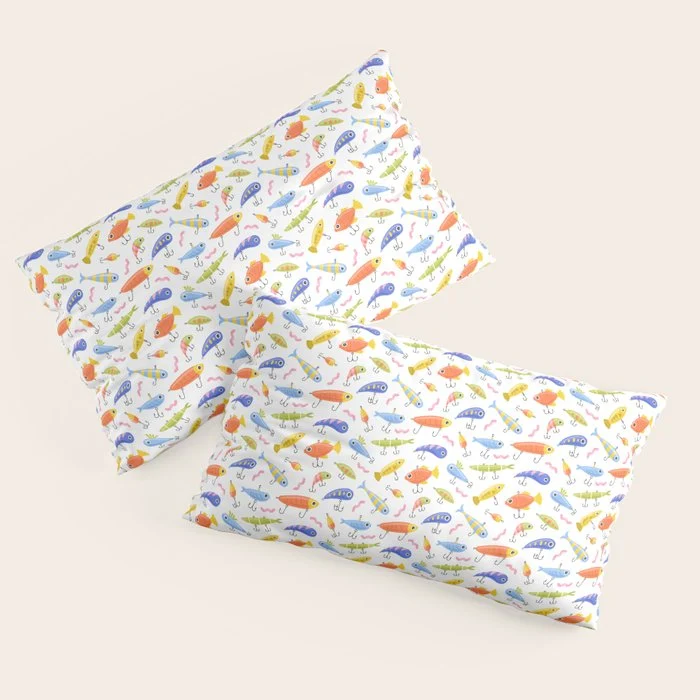 Funny colorful fish lure cartoon art pattern Pillow Sham
