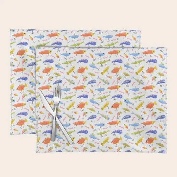 Funny colorful fish lure cartoon art pattern Placemat