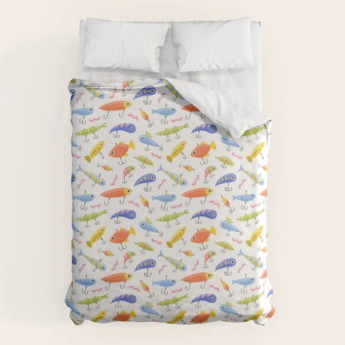 Funny colorful fish lure cartoon art pattern Duvet Cover