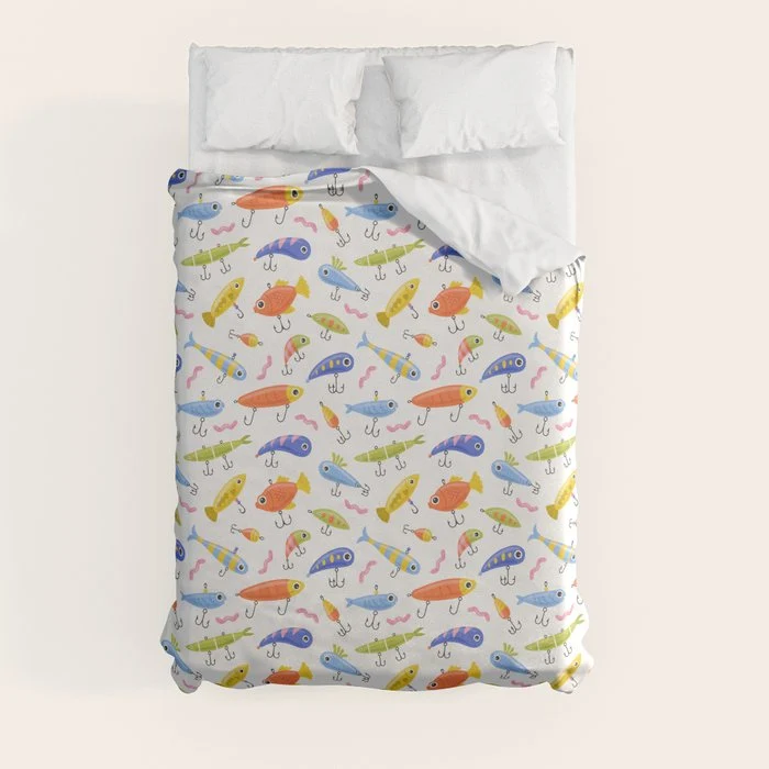 Funny colorful fish lure cartoon art pattern Duvet Cover