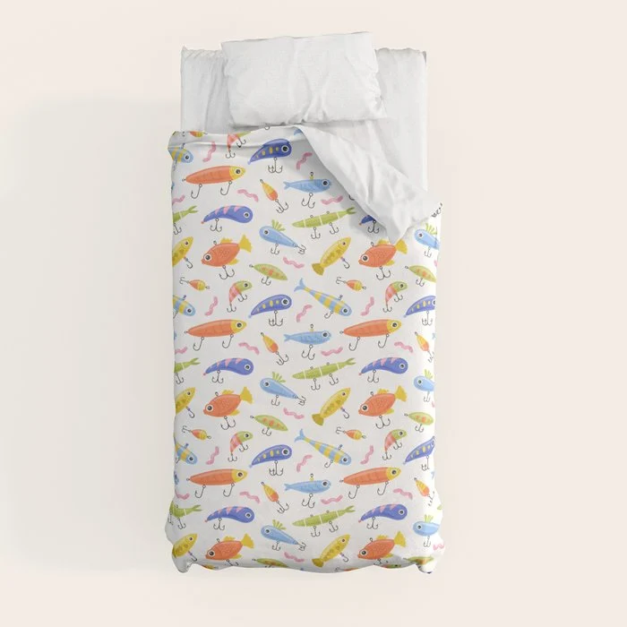 Funny colorful fish lure cartoon art pattern Duvet Cover