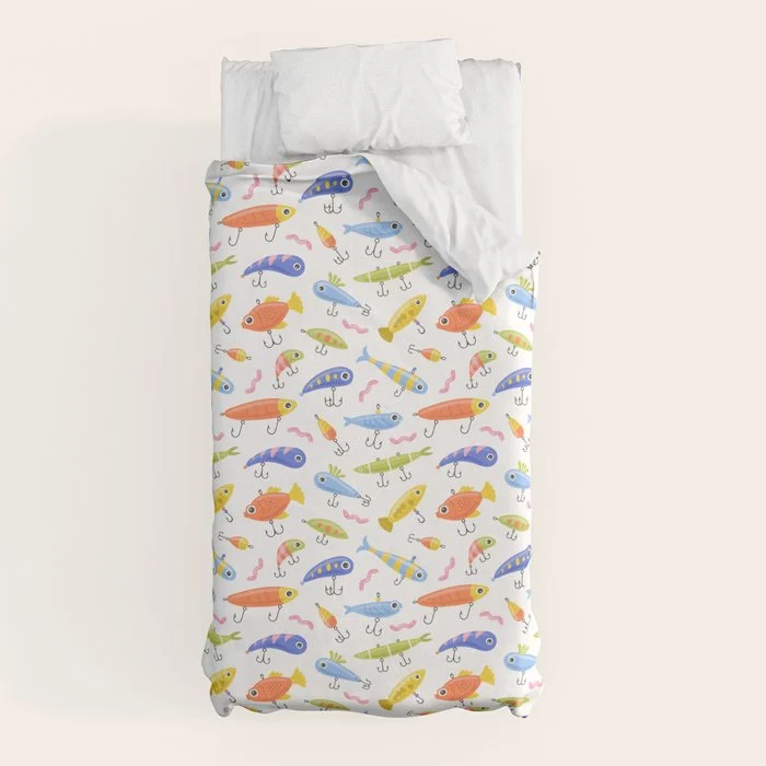 Funny colorful fish lure cartoon art pattern Duvet Cover