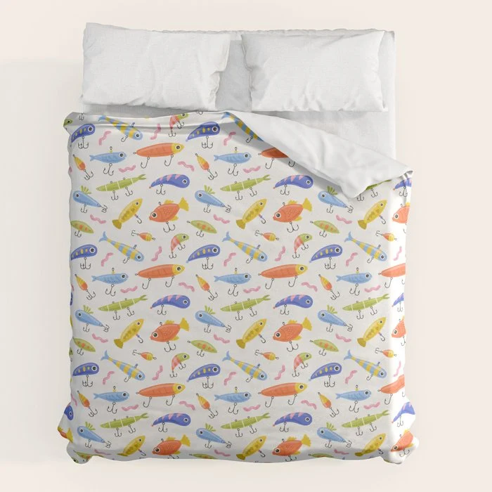 Funny colorful fish lure cartoon art pattern Duvet Cover