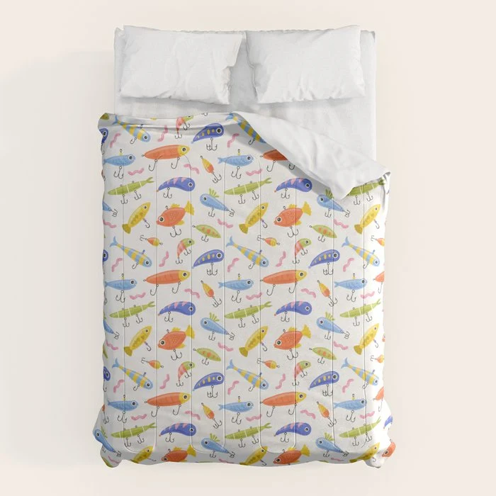 Funny colorful fish lure cartoon art pattern Comforter