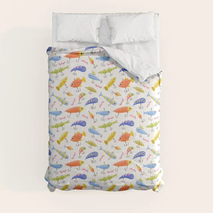 Funny colorful fish lure cartoon art pattern Comforter