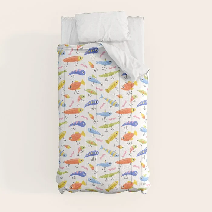 Funny colorful fish lure cartoon art pattern Comforter
