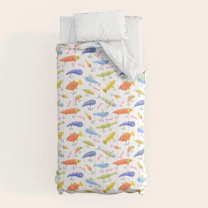 Funny colorful fish lure cartoon art pattern Comforter