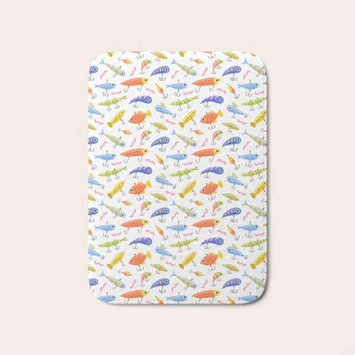 Funny colorful fish lure cartoon art pattern Bath Mat