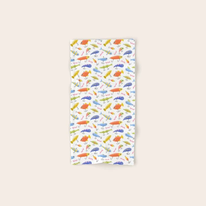 Funny colorful fish lure cartoon art pattern Bath Towel