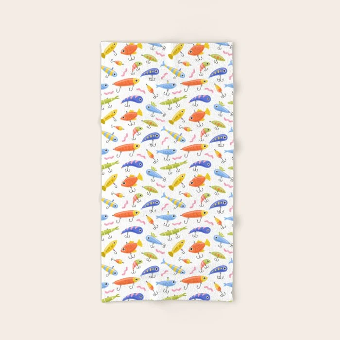 Funny colorful fish lure cartoon art pattern Bath Towel
