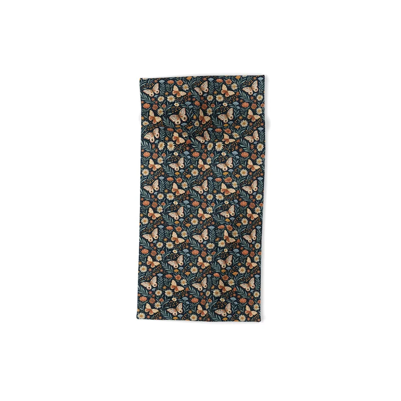 Boho Butterfly Botanical Dark Floral Pattern Bath Towel