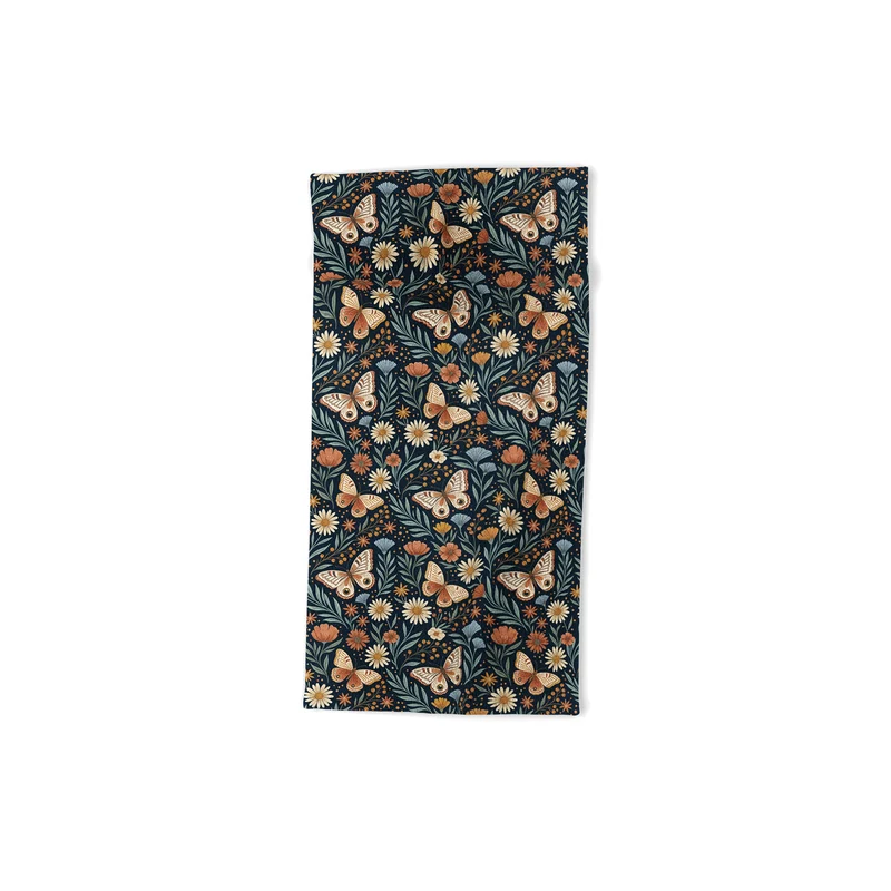 Boho Butterfly Botanical Dark Floral Pattern Bath Towel