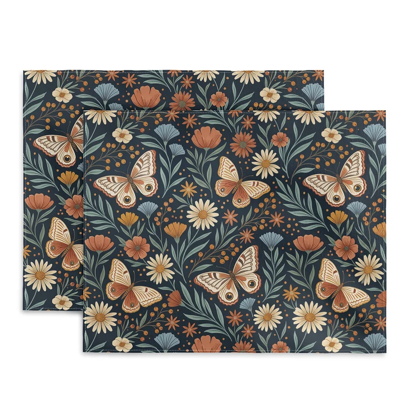 Boho Butterfly Botanical Dark Floral Pattern Placemat