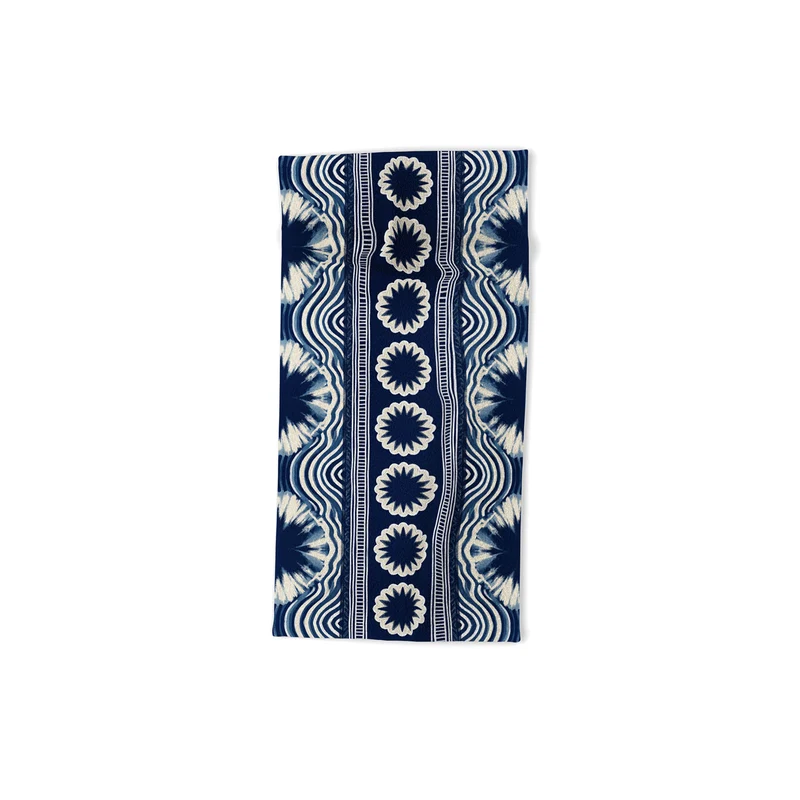 Indigo Shibori Boho Abstract Stripe Bath Towel