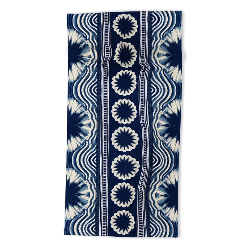 Indigo Shibori Boho Abstract Stripe Bath Towel