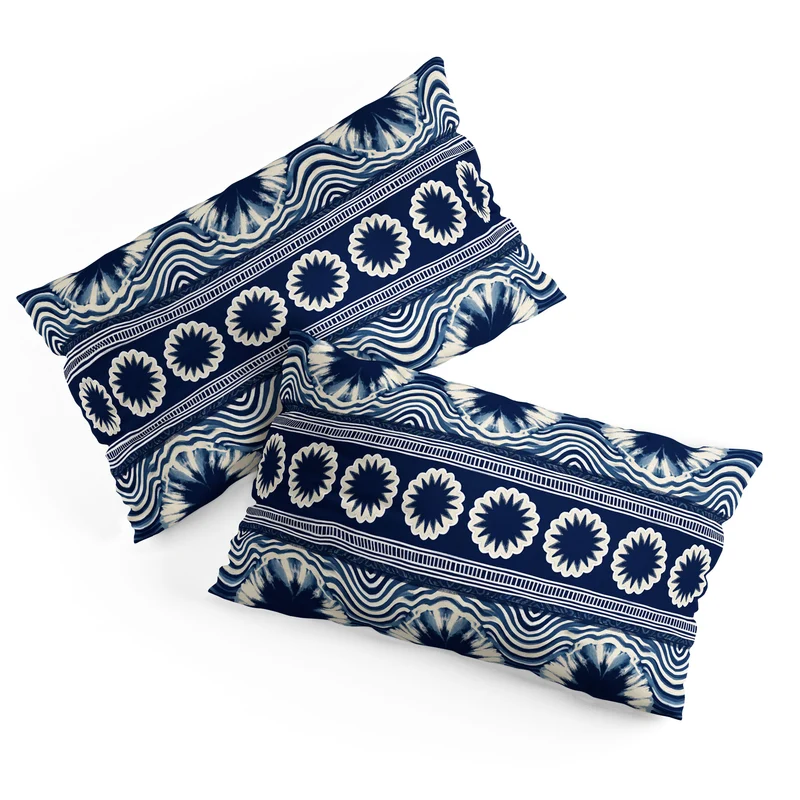 Indigo Shibori Boho Abstract Stripe Pillow Sham