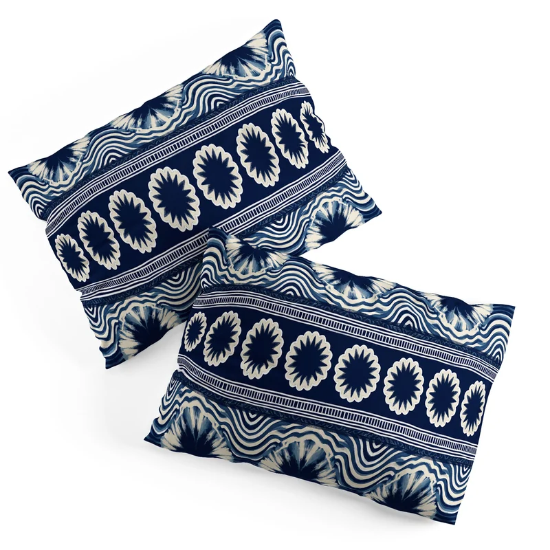 Indigo Shibori Boho Abstract Stripe Pillow Sham