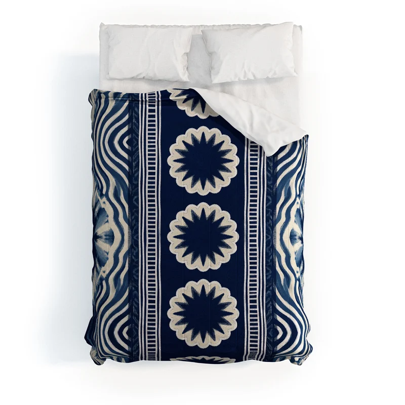 Indigo Shibori Boho Abstract Stripe Comforter