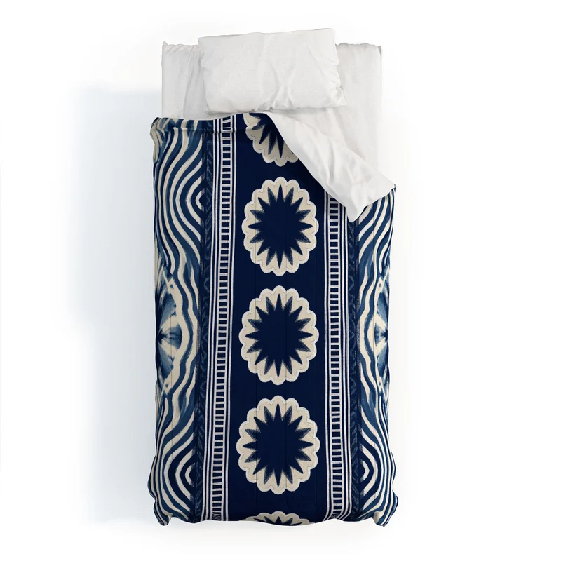 Indigo Shibori Boho Abstract Stripe Comforter