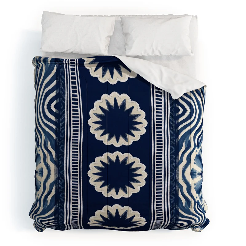 Indigo Shibori Boho Abstract Stripe Comforter