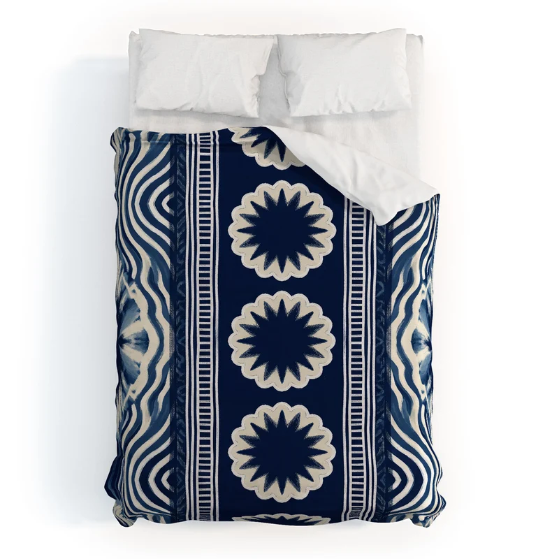 Indigo Shibori Boho Abstract Stripe Duvet Cover