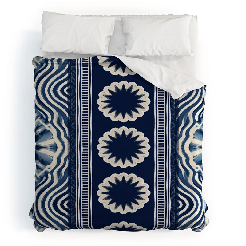 Indigo Shibori Boho Abstract Stripe Duvet Cover