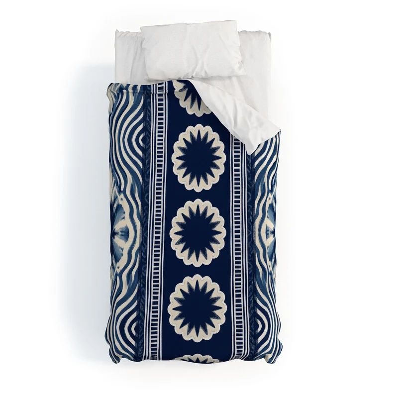 Indigo Shibori Boho Abstract Stripe Duvet Cover