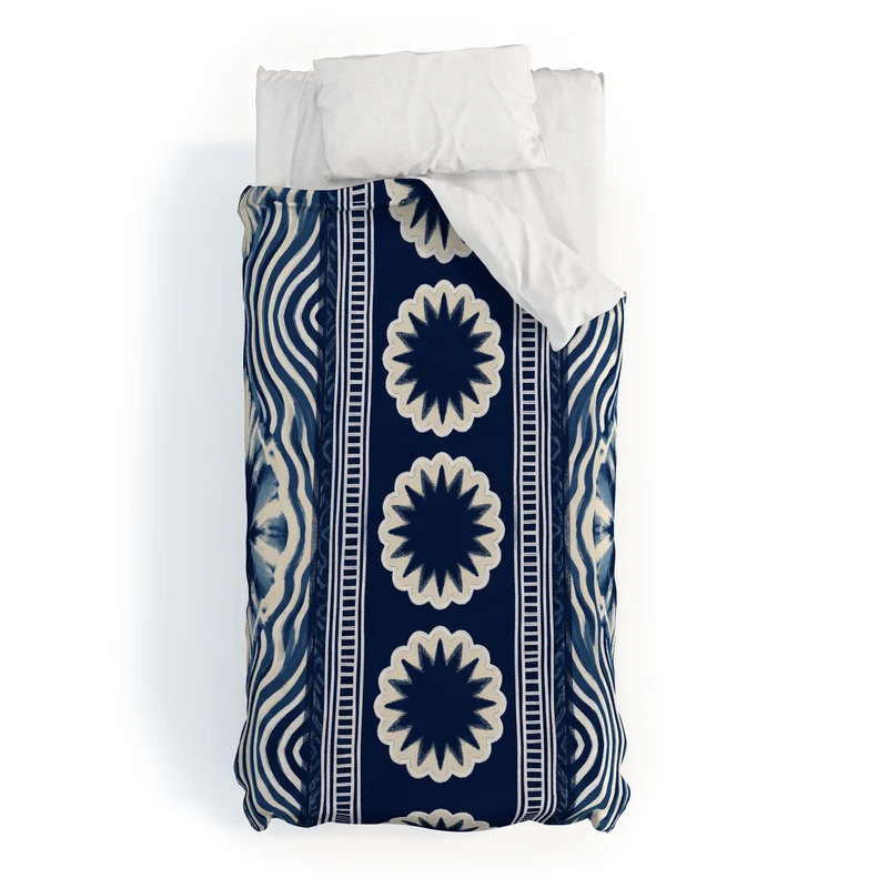 Indigo Shibori Boho Abstract Stripe Duvet Cover