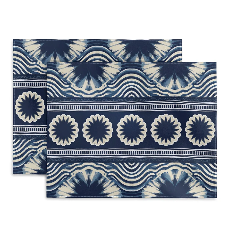 Indigo Shibori Boho Abstract Stripe Placemat
