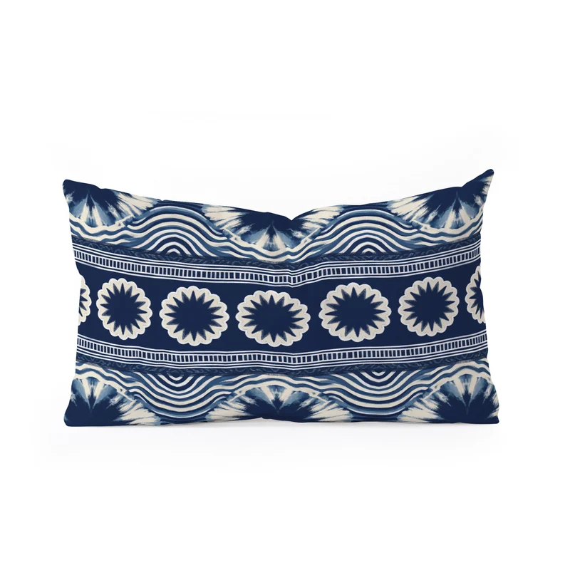 Indigo Shibori Boho Abstract Stripe Rectangular Pillow