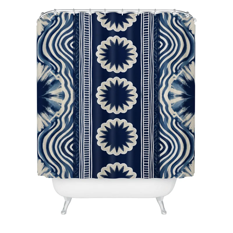 Indigo Shibori Boho Abstract Stripe Shower Curtain