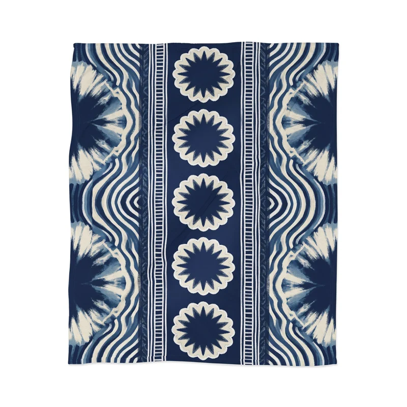 Indigo Shibori Boho Abstract Stripe Throw Blanket