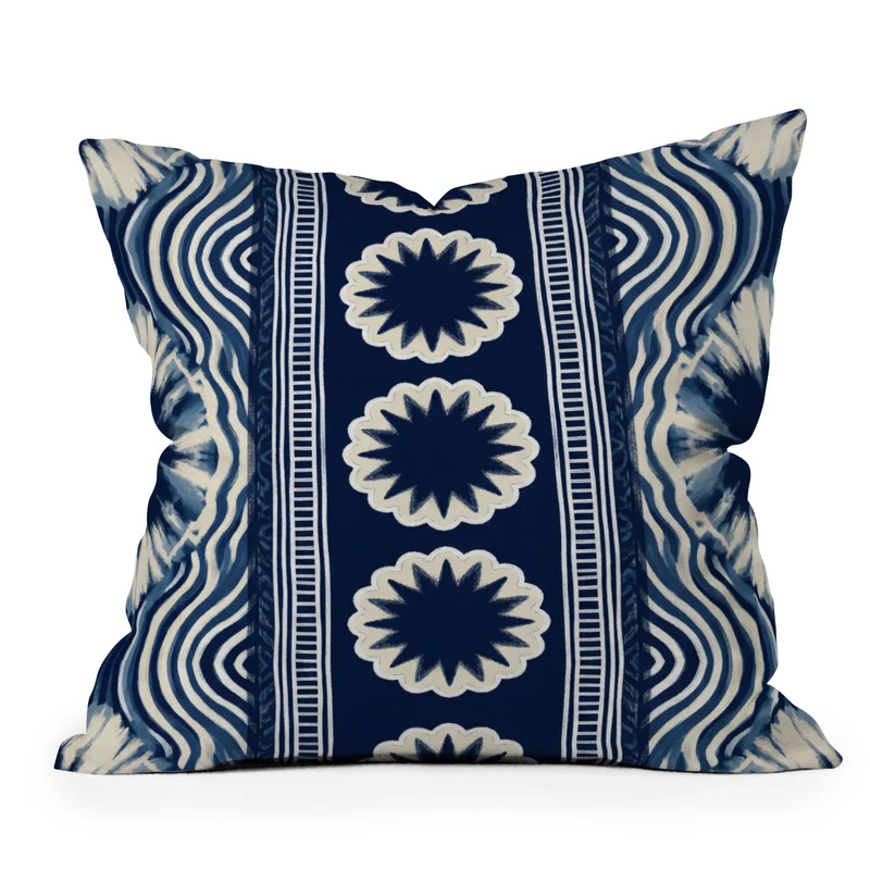 Indigo Shibori Boho Abstract Stripe Throw Pillow