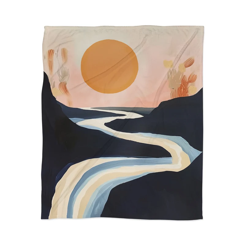 Abstract River Sunset Throw Blanket