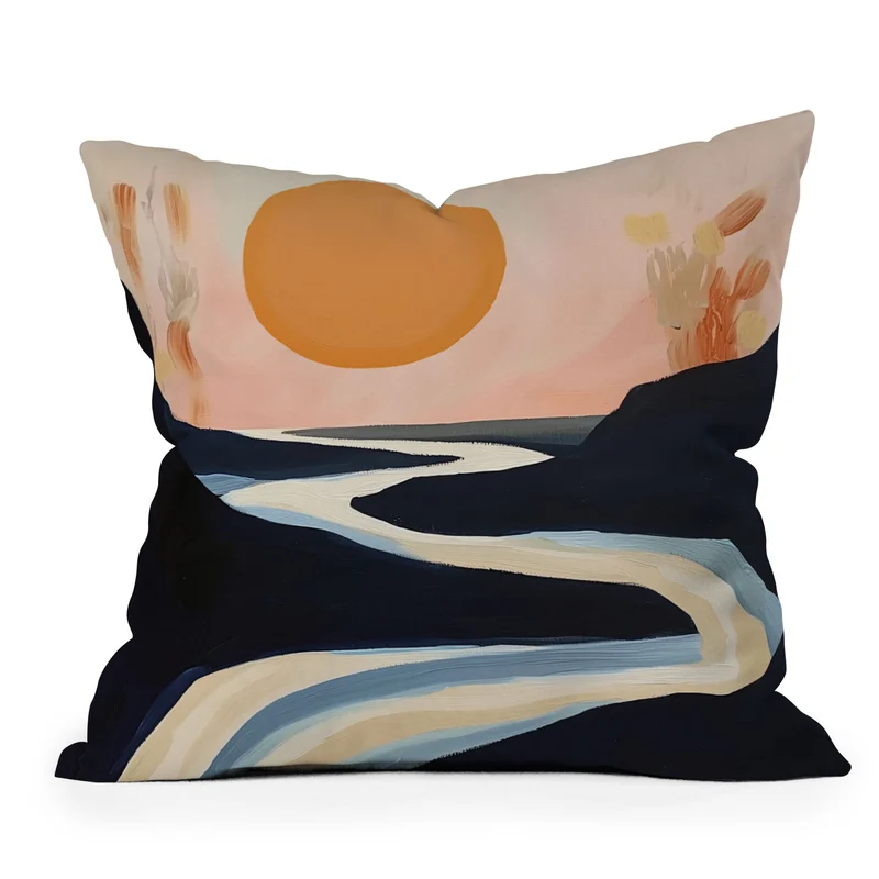 Abstract River Sunset Throw Pillow