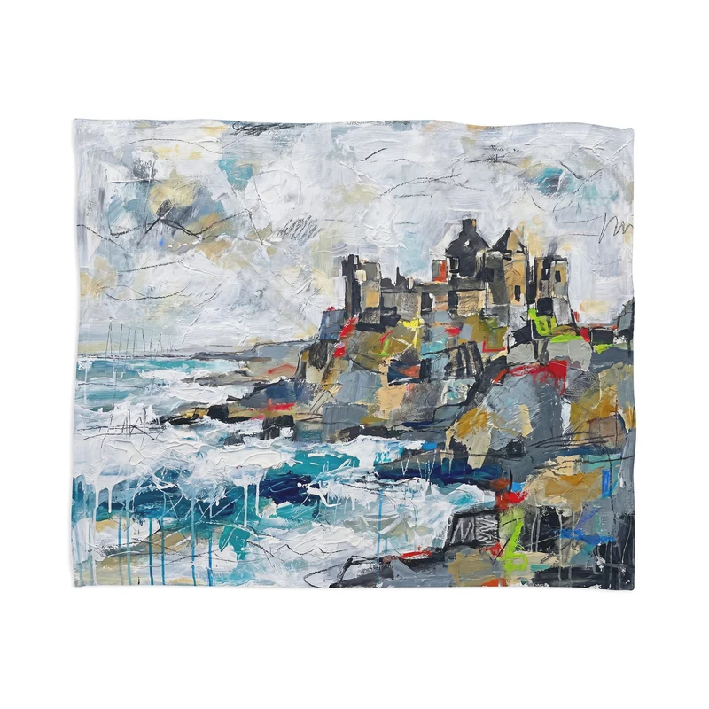Dunluce Castle Abstract Coastal Art Throw Blanket