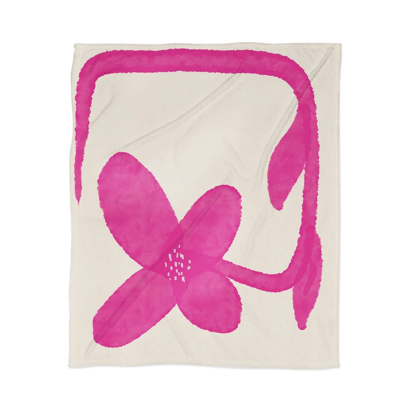 Minimal Pink Blossom Art Throw Blanket