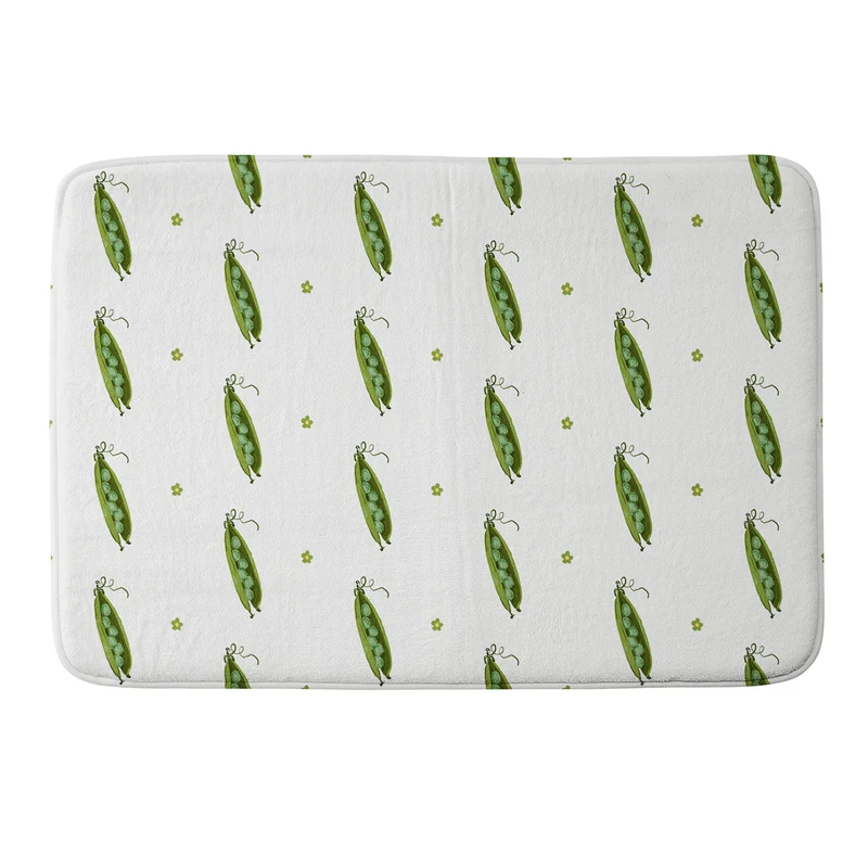 and Drawn Pea Pods and Tiny Flowers Bath Mat