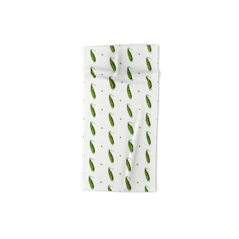 and Drawn Pea Pods and Tiny Flowers Bath Towel