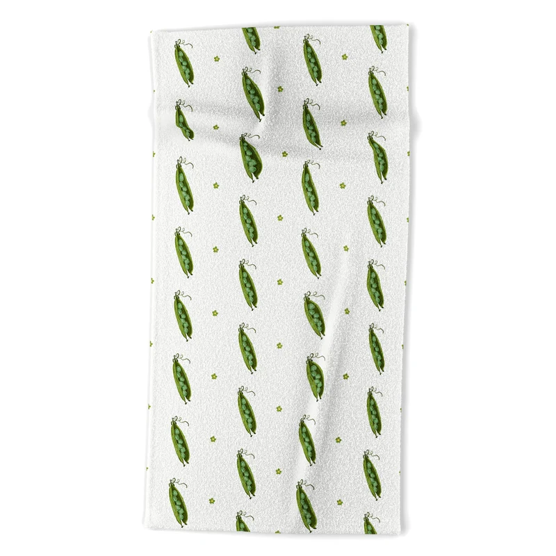 and Drawn Pea Pods and Tiny Flowers Bath Towel