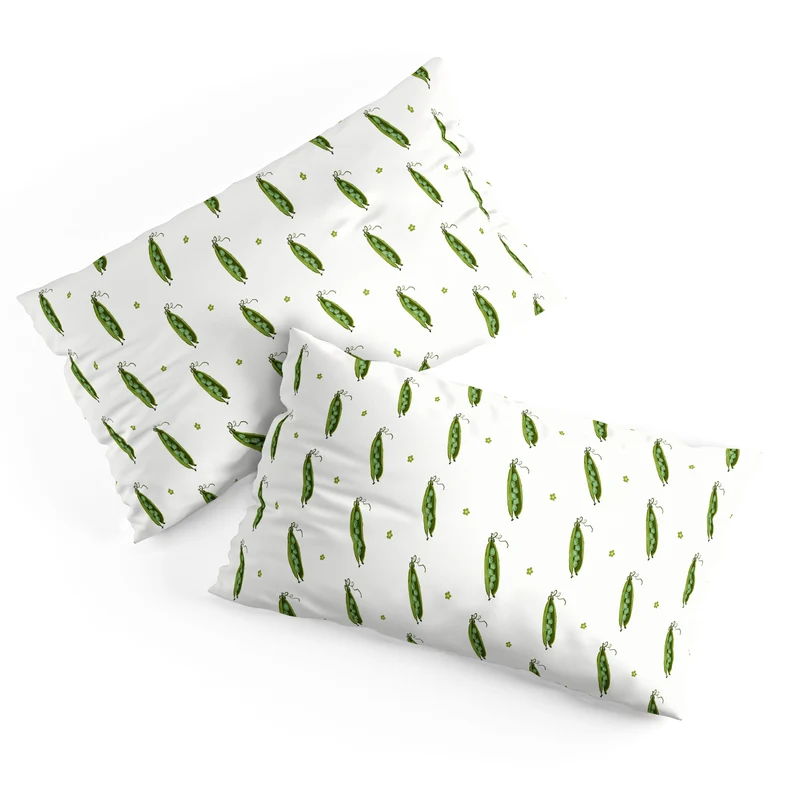 and Drawn Pea Pods and Tiny Flowers Pillow Sham