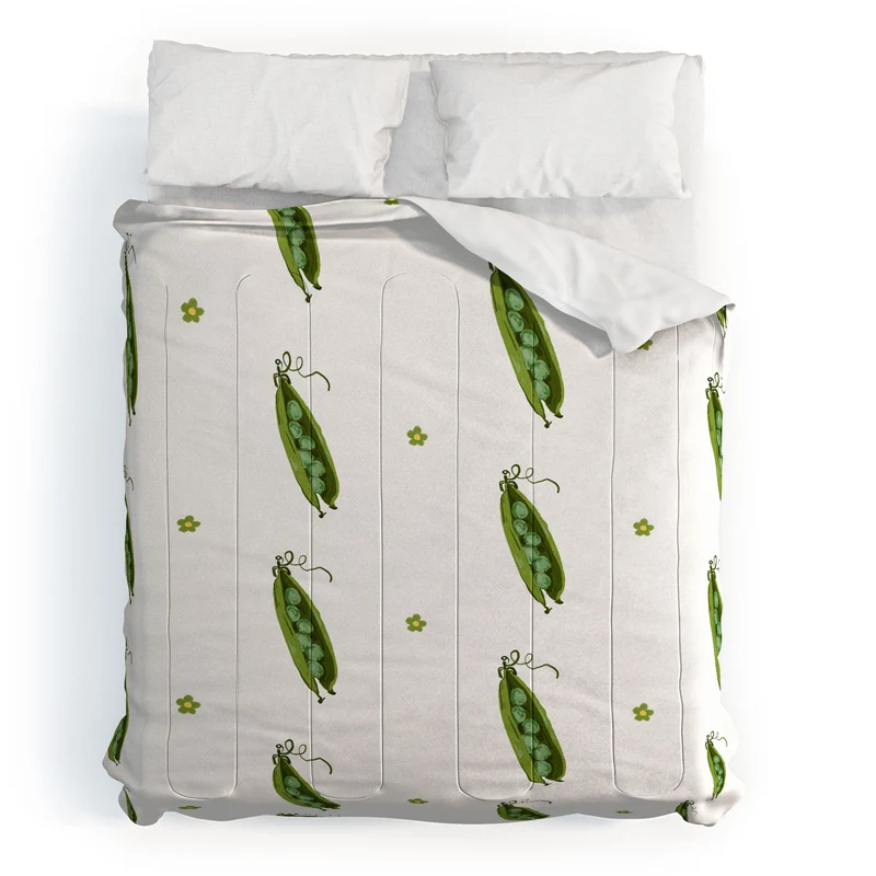 and Drawn Pea Pods and Tiny Flowers Comforter