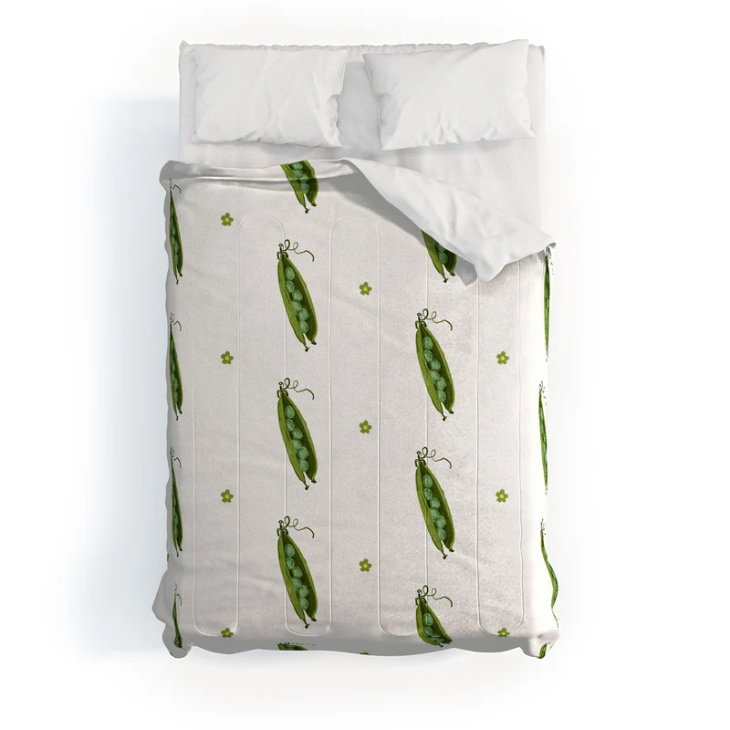 and Drawn Pea Pods and Tiny Flowers Comforter