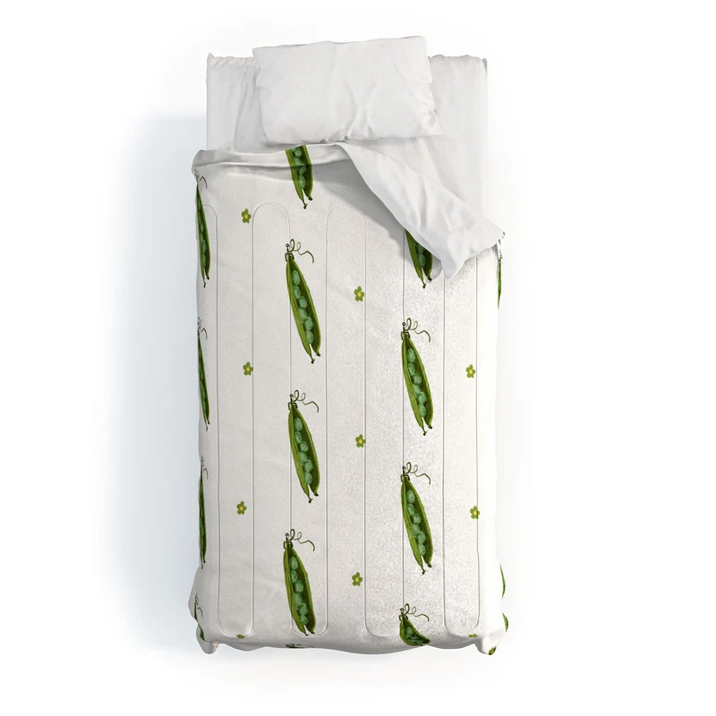 and Drawn Pea Pods and Tiny Flowers Comforter