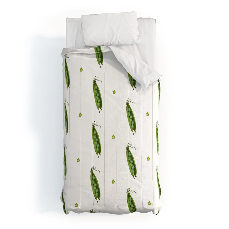 and Drawn Pea Pods and Tiny Flowers Comforter