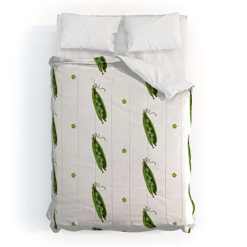 and Drawn Pea Pods and Tiny Flowers Comforter