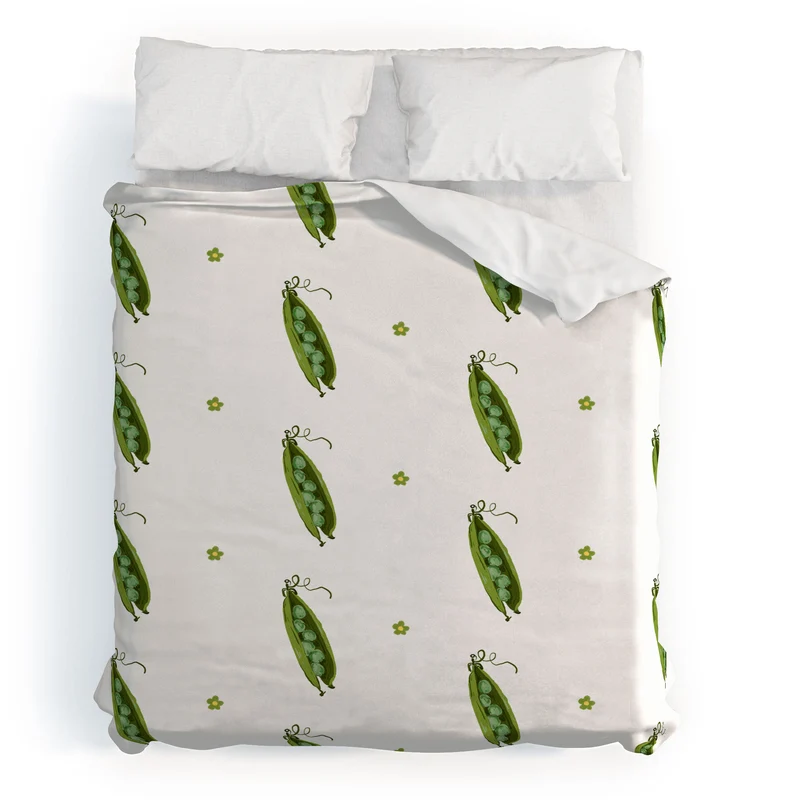 and Drawn Pea Pods and Tiny Flowers Duvet Cover